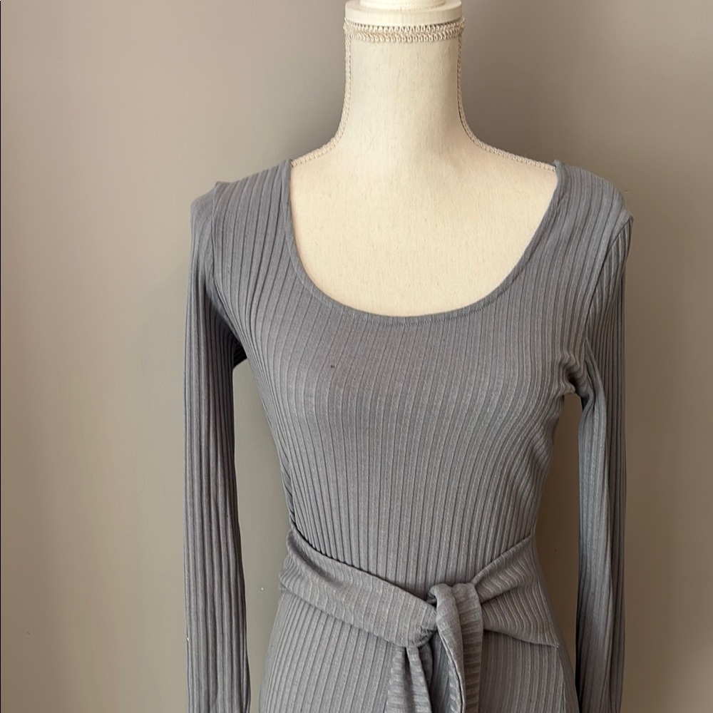 Gray-Blue Ribbed Knit Dress